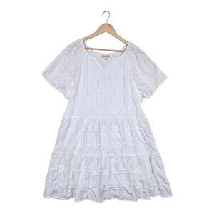 Cloth & Portrait Tunic Dress L White Cottagecore Pintuck Ruffle Tiered Mini Boho